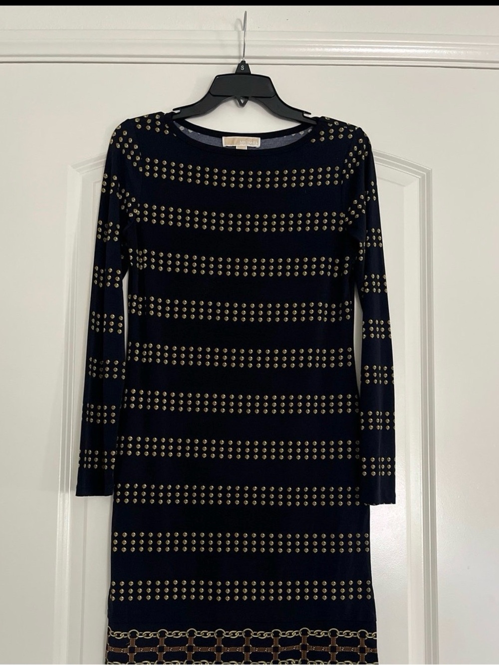 Michael Kors Printed Sheath Long Sleeve Dress XS Small Black Gold